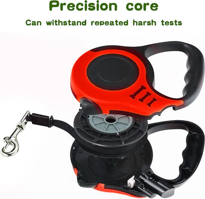 Retractable Heavy Duty Dog Leash - 16FT Red, Tangle-Free Nylon Tape, Anti-Slip Handle, with Waste Bag Dispenser for Small Dog or Cat up to 26 Lbs