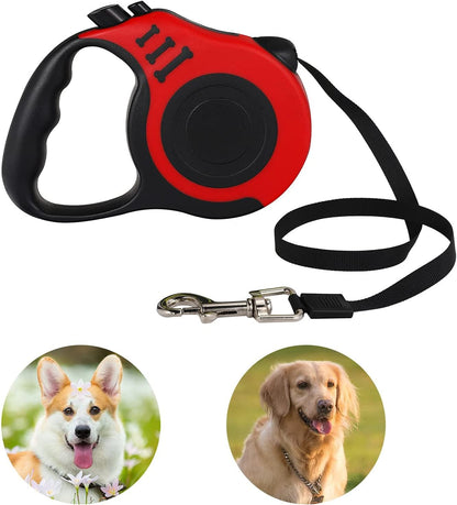 Retractable Heavy Duty Dog Leash - 16FT Red, Tangle-Free Nylon Tape, Anti-Slip Handle, with Waste Bag Dispenser for Small Dog or Cat up to 26 Lbs
